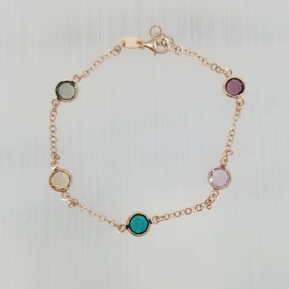 Sterling Silver Rose Gold Multi Color CZ Bracelet